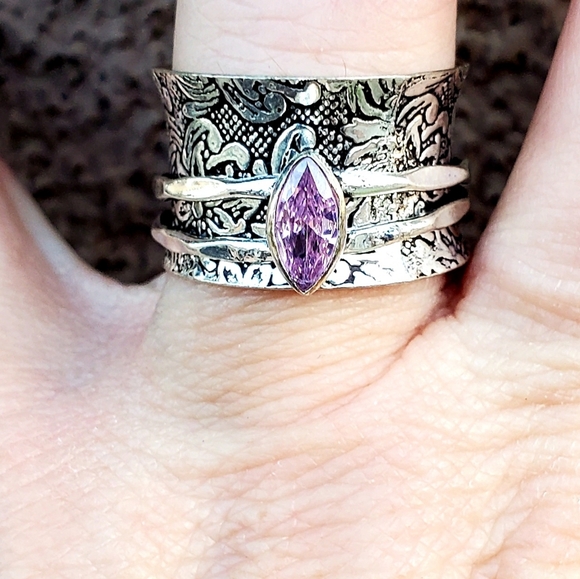 New Pink Topaz 925 Silver Spinner Meditation Ring. - Picture 9 of 13